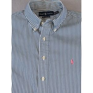VTG Ralph Lauren Classic Fit Men's XL Striped Button Down Shirt Blue Green 17 XL